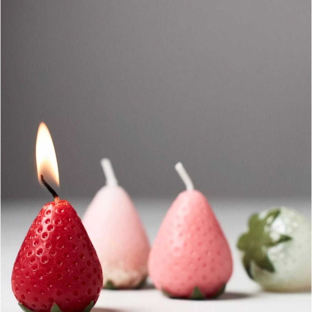 Adorable Strawberry Shaped Wax Decorative Candles, Set of 4 Anthro - Picture 4 of 6
